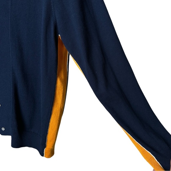 Opening Ceremony Men's Large Knit Collared Cardigan Color Block Navy Blue Orange - Picture 4 of 11